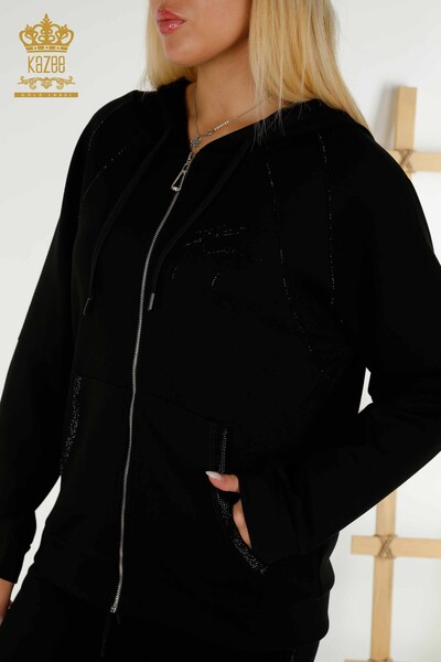 Wholesale Women's Tracksuit Set Hooded Black - 20415 | KAZEE - 4