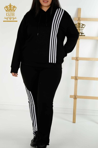 Wholesale Women's Tracksuit Set Hooded Black White - 17569 | KAZEE - 3