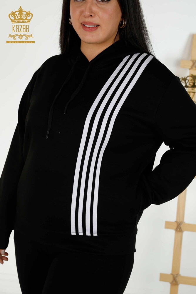 Wholesale Women's Tracksuit Set Hooded Black White - 17569 | KAZEE - 4