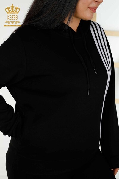 Wholesale Women's Tracksuit Set Hooded Black White - 17569 | KAZEE - 5