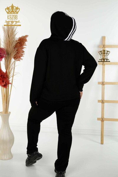 Wholesale Women's Tracksuit Set Hooded Black White - 17569 | KAZEE - 9