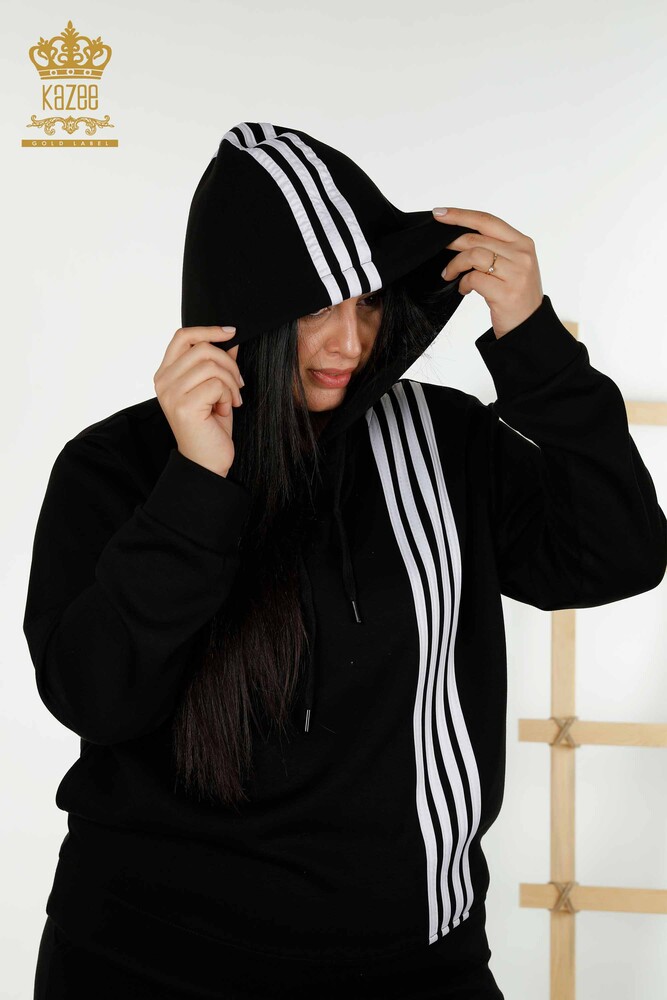 Wholesale Women's Tracksuit Set Hooded Black White - 17569 | KAZEE - 10