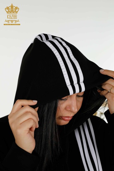 Wholesale Women's Tracksuit Set Hooded Black White - 17569 | KAZEE - 11