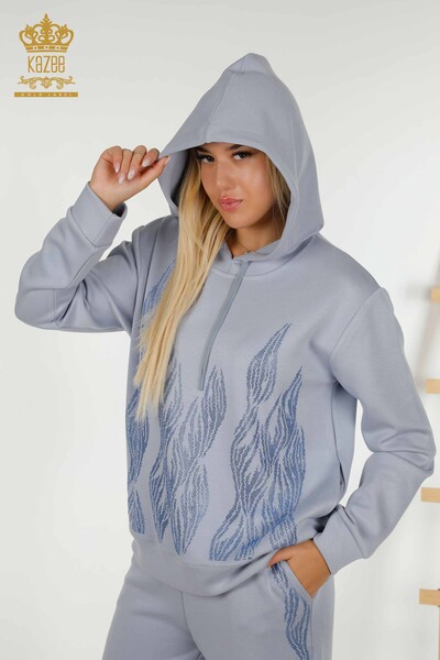 Wholesale Women's Tracksuit Set Hooded Blue - 17566 | KAZEE - 2