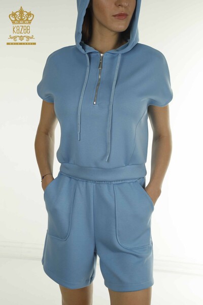 Wholesale Women's Tracksuit Set Hooded Blue - 17704 | KAZEE - Thumbnail