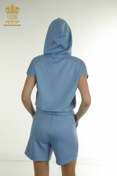 Wholesale Women's Tracksuit Set Hooded Blue - 17704 | KAZEE - Thumbnail