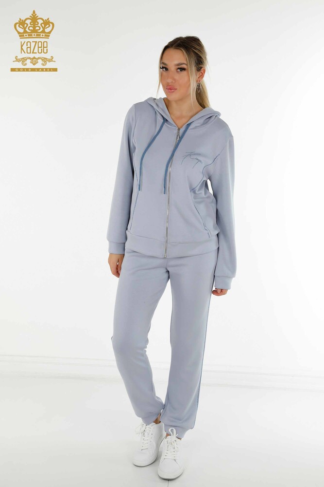 Wholesale Women's Tracksuit Set Hooded Blue - 20414 | KAZEE - 1