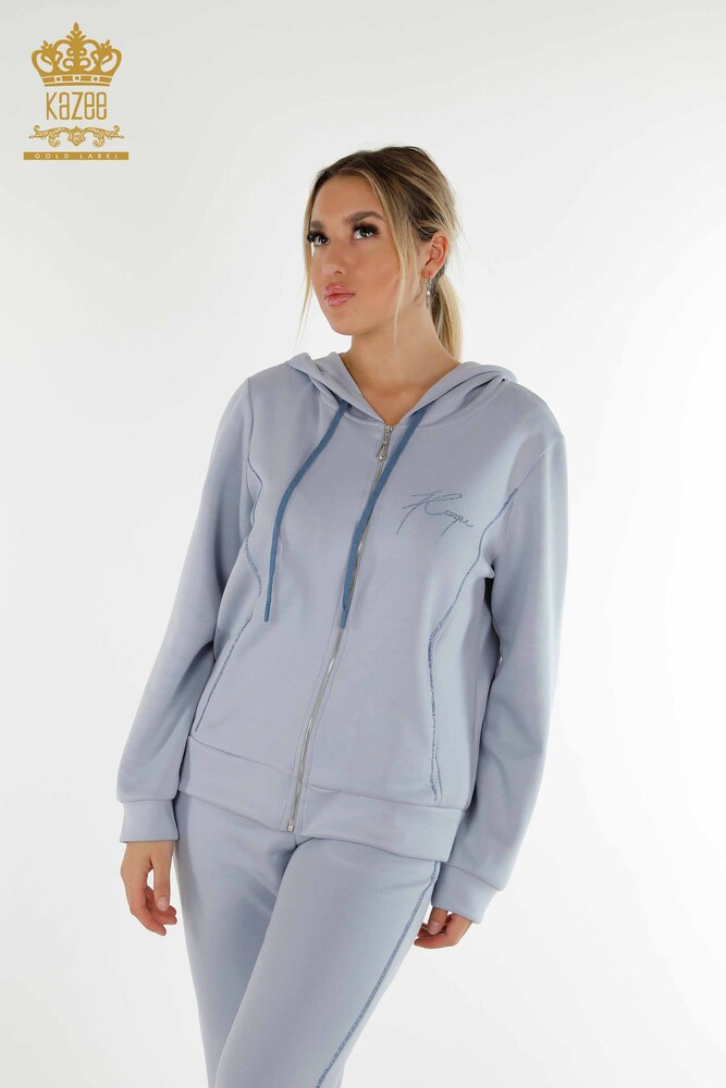 Wholesale Women's Tracksuit Set Hooded Blue - 20414 | KAZEE - 4