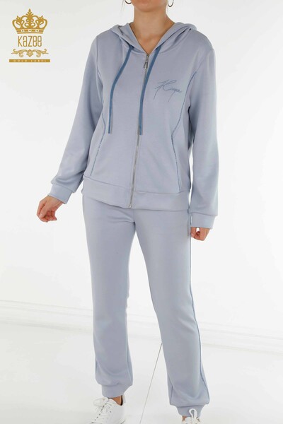 Wholesale Women's Tracksuit Set Hooded Blue - 20414 | KAZEE - 5