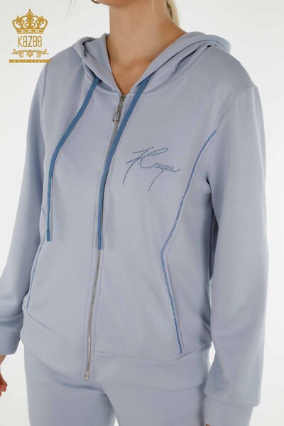 Wholesale Women's Tracksuit Set Hooded Blue - 20414 | KAZEE - 6