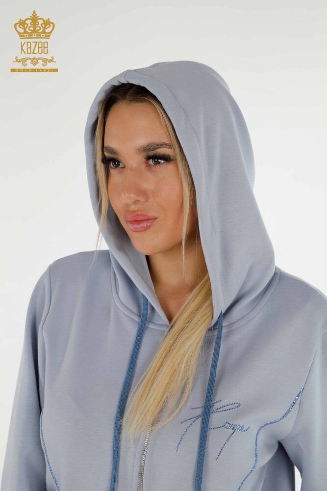 Wholesale Women's Tracksuit Set Hooded Blue - 20414 | KAZEE - 3