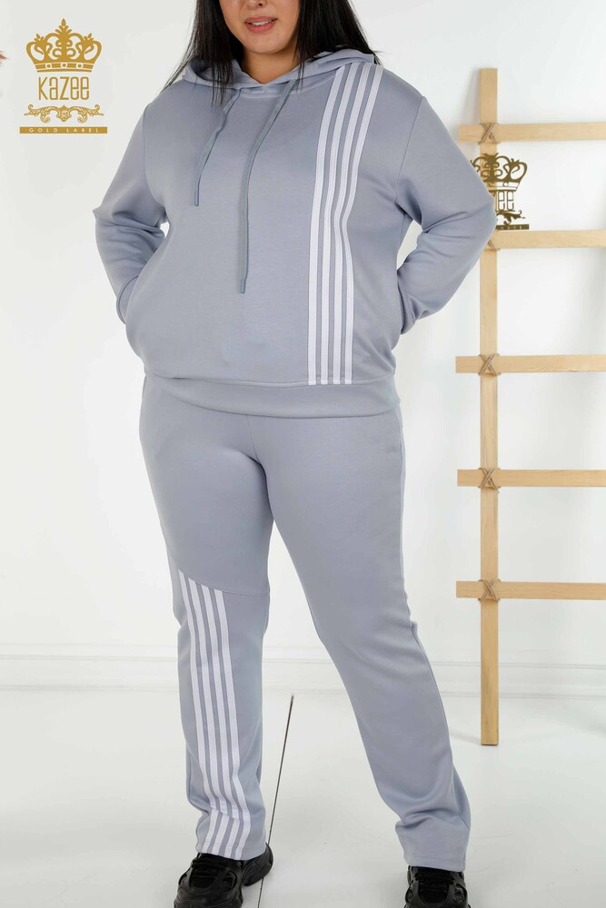 Wholesale Women's Tracksuit Set Hooded Blue White - 17569 | KAZEE - 2