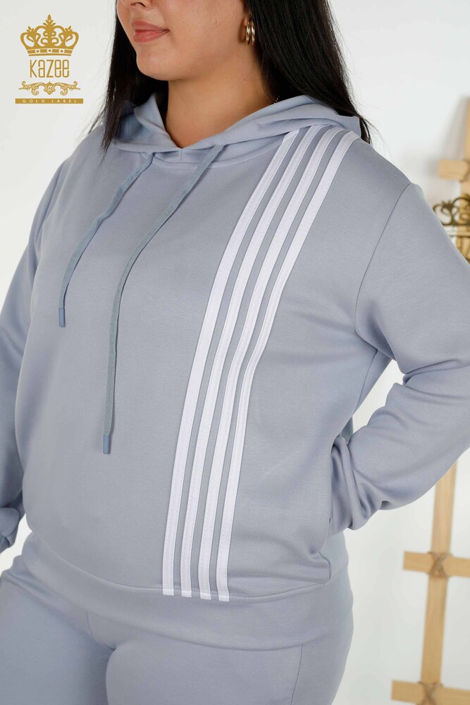 Wholesale Women's Tracksuit Set Hooded Blue White - 17569 | KAZEE - 3