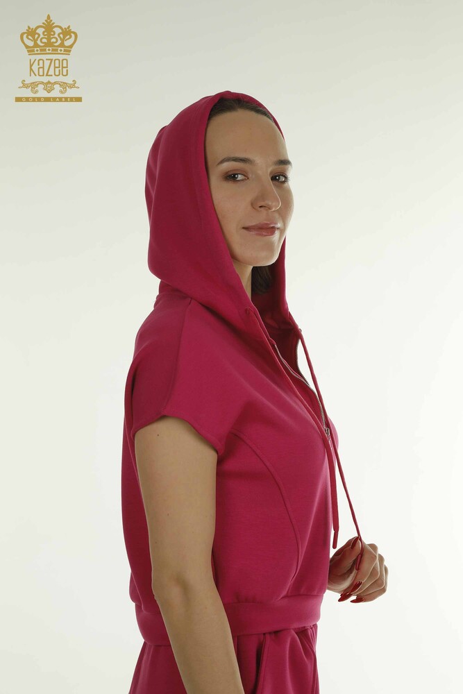 Wholesale Women's Tracksuit Set Hooded Fuchsia - 17704 | KAZEE - 4