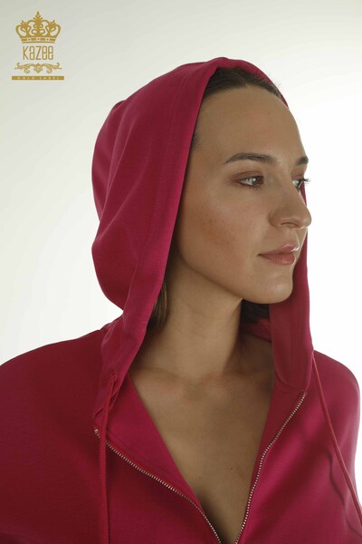 Wholesale Women's Tracksuit Set Hooded Fuchsia - 17704 | KAZEE - 9