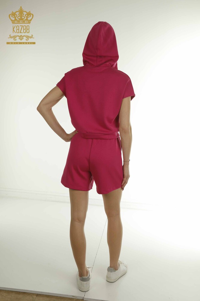 Wholesale Women's Tracksuit Set Hooded Fuchsia - 17704 | KAZEE - 11