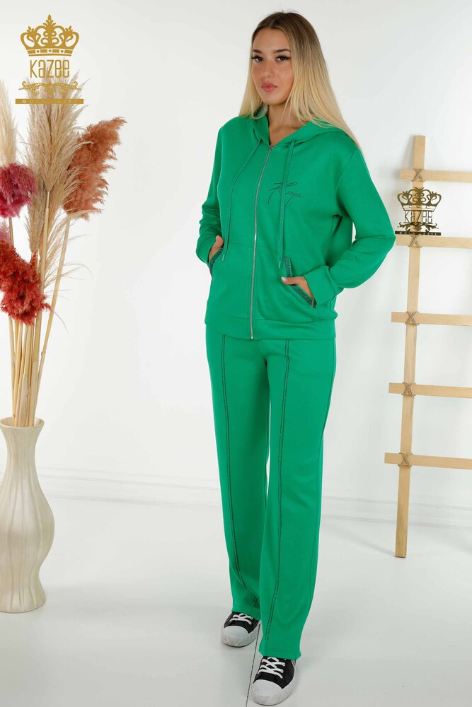 Wholesale Women's Tracksuit Set Hooded Green - 17598 | KAZEE - 1