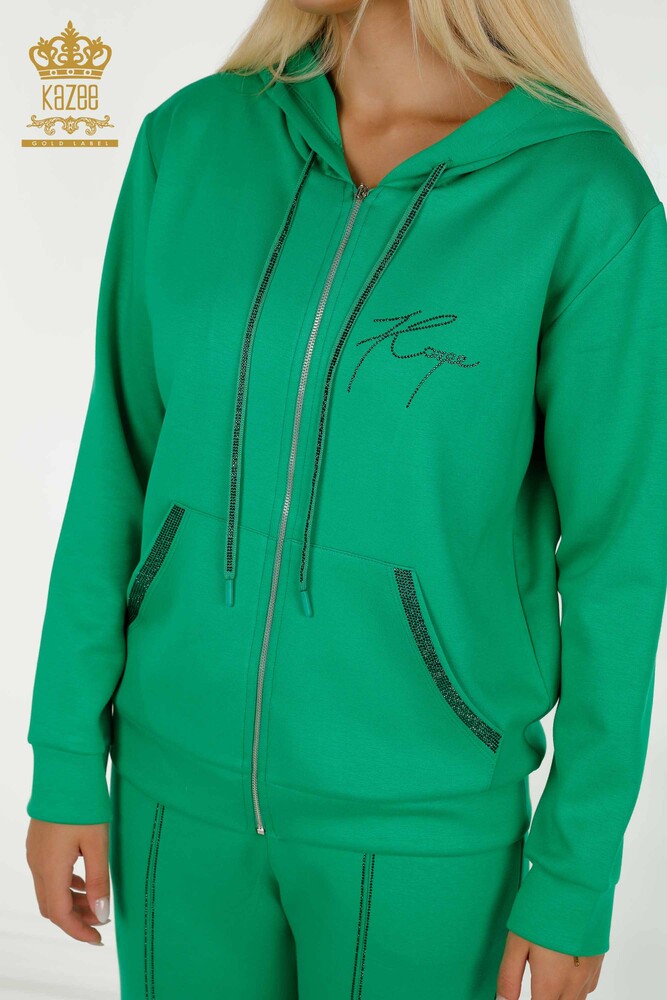 Wholesale Women's Tracksuit Set Hooded Green - 17598 | KAZEE - 3