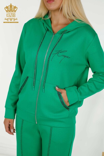 Wholesale Women's Tracksuit Set Hooded Green - 17598 | KAZEE - 4