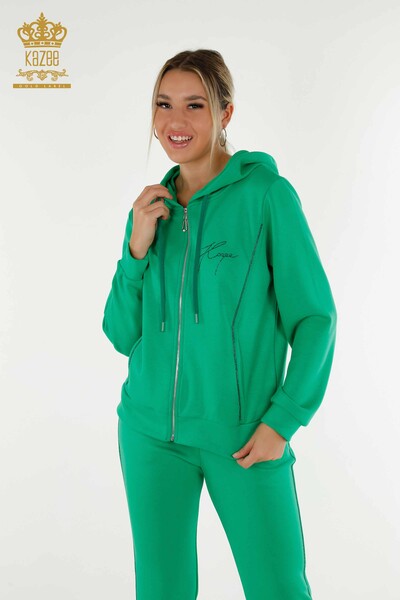 Wholesale Women's Tracksuit Set Hooded Green - 20414 | KAZEE - 3