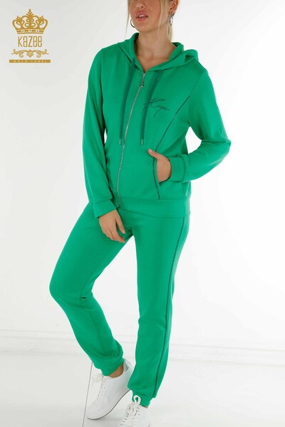 Wholesale Women's Tracksuit Set Hooded Green - 20414 | KAZEE - 4