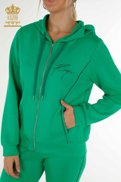 Wholesale Women's Tracksuit Set Hooded Green - 20414 | KAZEE - 5