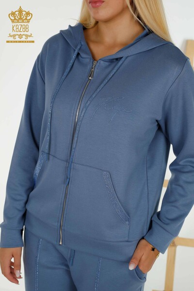 Wholesale Women's Tracksuit Set Hooded Indigo - 17598 | KAZEE - 5