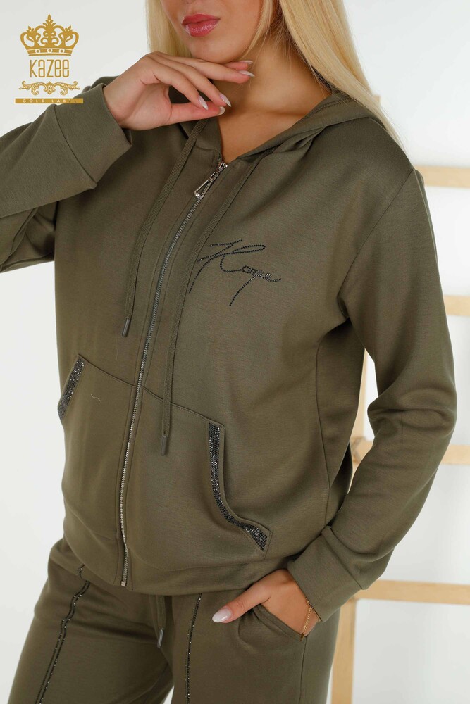 Wholesale Women's Tracksuit Set Hooded Khaki - 17598 | KAZEE - 4