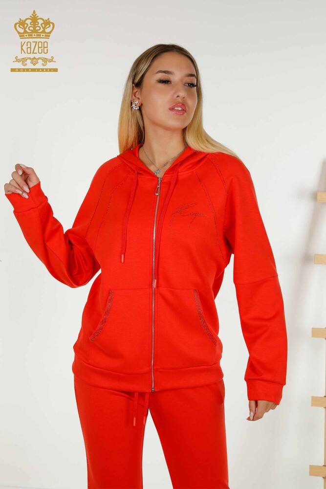 Wholesale Women's Tracksuit Set Hooded Orange - 20415 | KAZEE - 3