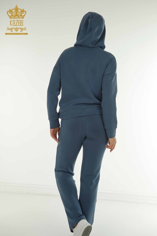 Wholesale Women's Tracksuit Set Hooded Pocket Indigo - 17627 | KAZEE - 10