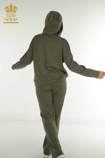 Wholesale Women's Tracksuit Set Hooded with Pockets Khaki - 17627 | KAZEE - 11