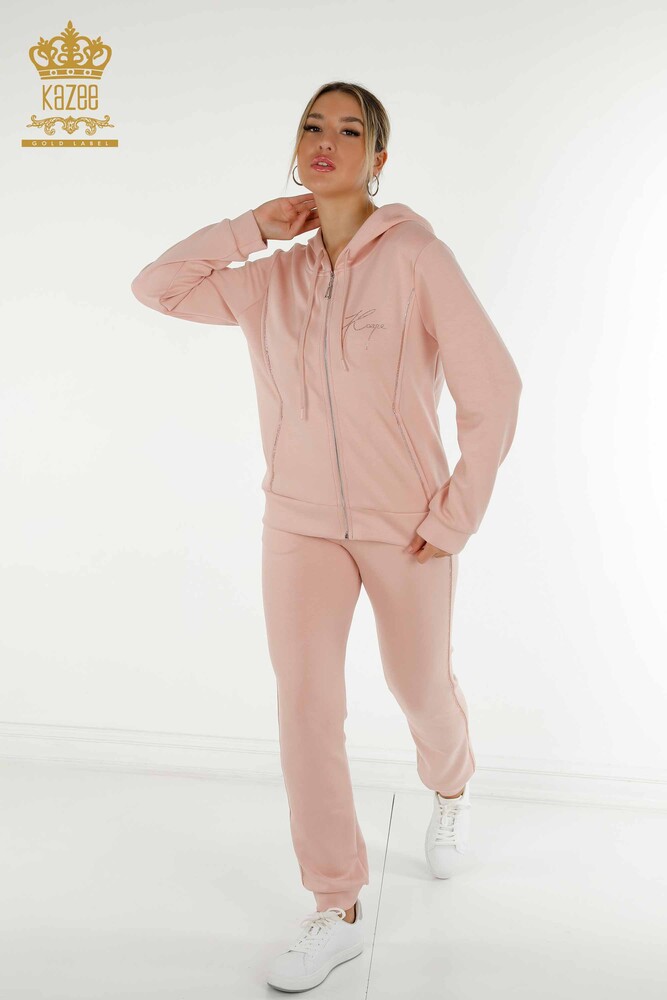 Wholesale Women's Tracksuit Set Hooded Powder - 20414 | KAZEE - 1