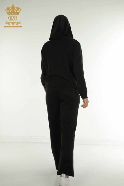 Wholesale Women's Tracksuit Set Hooded Zippered Black - 17618 | KAZEE - 11