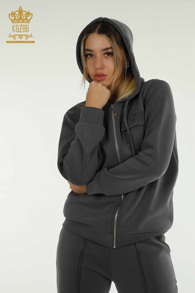 Wholesale Women's Tracksuit Set Hooded Zipper Gray - 17618 | KAZEE - 2