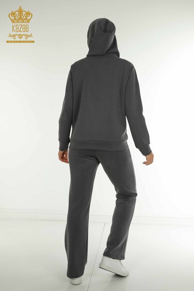 Wholesale Women's Tracksuit Set Hooded Zipper Gray - 17618 | KAZEE - 12