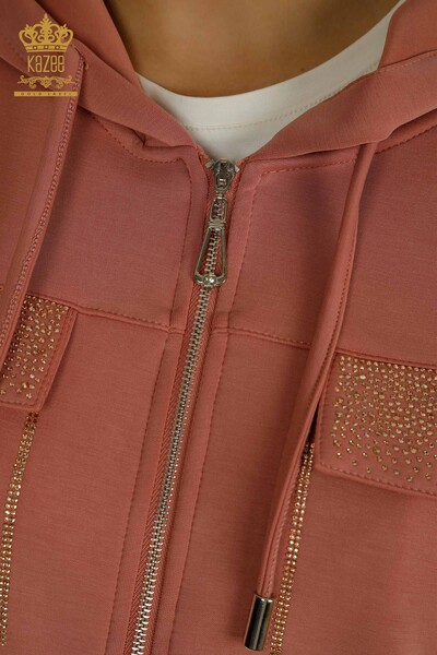 Wholesale Women's Tracksuit Set Hooded Zipper Dusty Rose - 17618 | KAZEE - 6