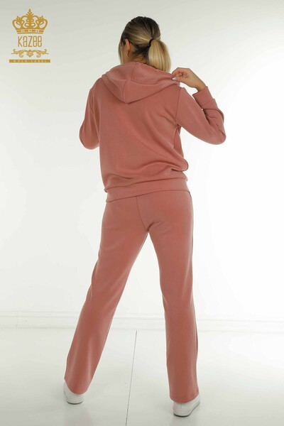 Wholesale Women's Tracksuit Set Hooded Zipper Dusty Rose - 17618 | KAZEE - 10