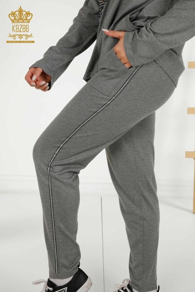 Wholesale Women's Tracksuit Set Gray with Leopard Pattern - 16660 | KAZEE - 6