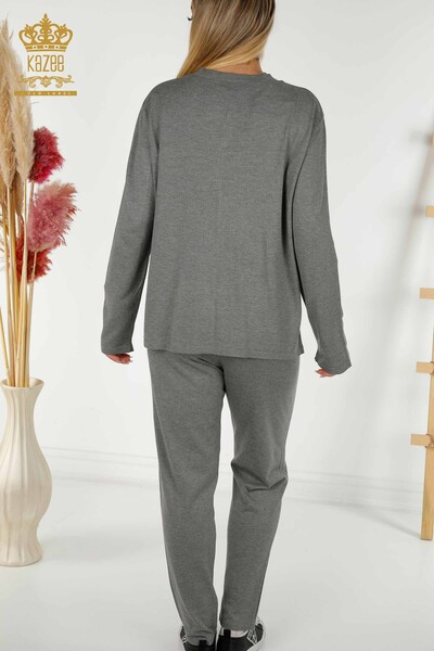 Wholesale Women's Tracksuit Set Gray with Leopard Pattern - 16660 | KAZEE - 8