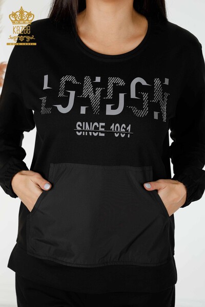 Wholesale Women's Tracksuit Set Black With Lettering - 17444 | KAZEE - 3