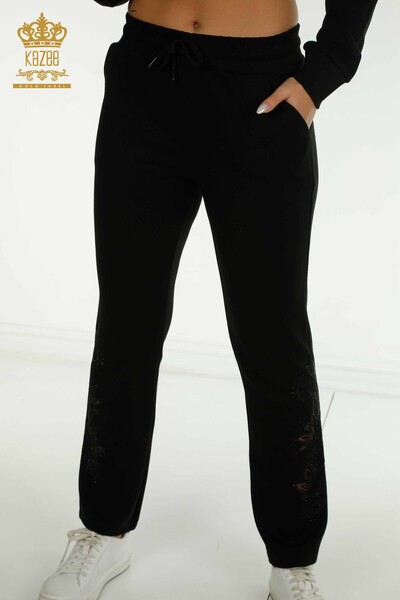 Wholesale Women's Tracksuit Set Black with Sleeve Detail - 17562 | KAZEE - 12