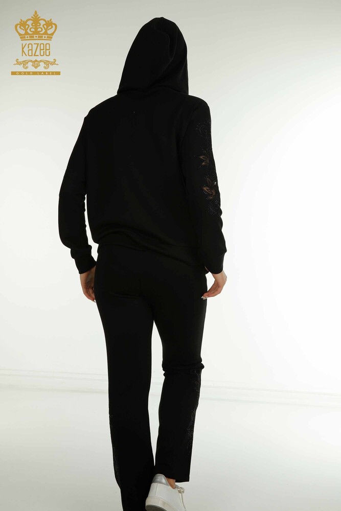 Wholesale Women's Tracksuit Set Black with Sleeve Detail - 17562 | KAZEE - 16