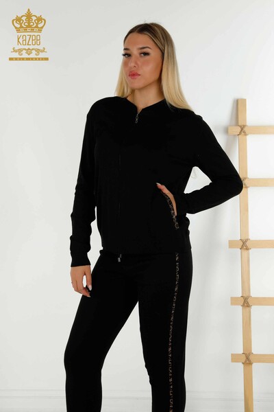 Wholesale Women's Tracksuit Set Black with Stone Embroidery - 16677 | KAZEE - 2