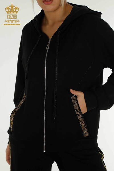 Wholesale Women's Tracksuit Set Black with Stone Embroidery - 17578 | KAZEE - 4