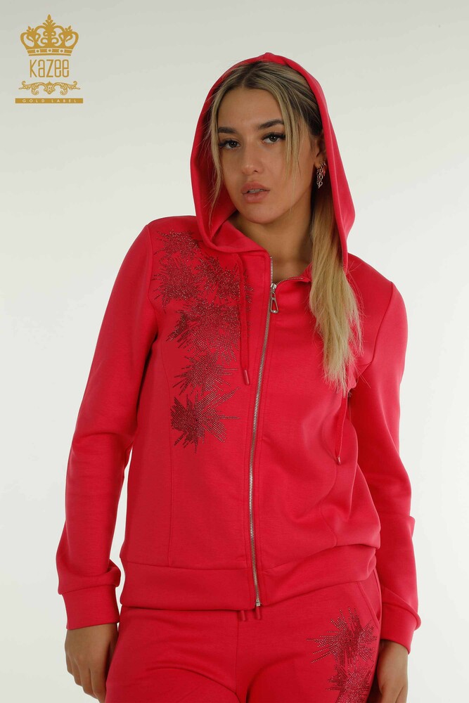 Wholesale Women's Tracksuit Set Stone Embroidered Fuchsia - 17560 | KAZEE - 2