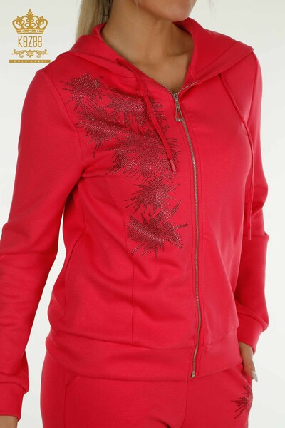 Wholesale Women's Tracksuit Set Stone Embroidered Fuchsia - 17560 | KAZEE - 6