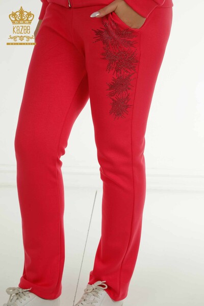 Wholesale Women's Tracksuit Set Stone Embroidered Fuchsia - 17560 | KAZEE - 8