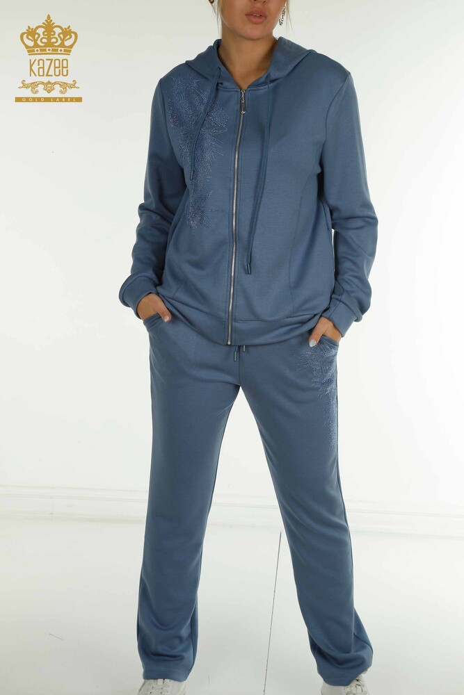 Wholesale Women's Tracksuit Set Stone Embroidered Indigo - 17560 | KAZEE - 3