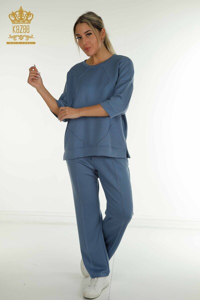 Wholesale Women's Tracksuit Set Stone Embroidered Indigo - 17657 | KAZEE - Kazee