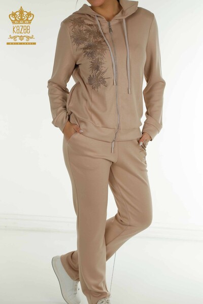 Wholesale Women's Tracksuit Set Stone Embroidered Mink - 17560 | KAZEE - Thumbnail (2)